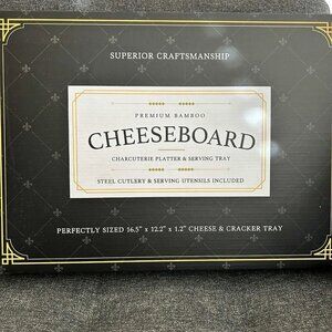 NEW Premium Bamboo Cheeseboard Cheese & Cracker Tray with Utensils